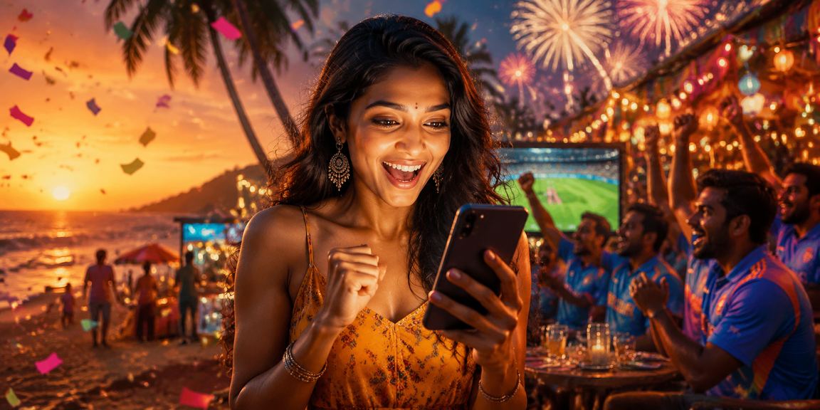 Relaxing beachside mobile cricket betting and gaming scene in Goa